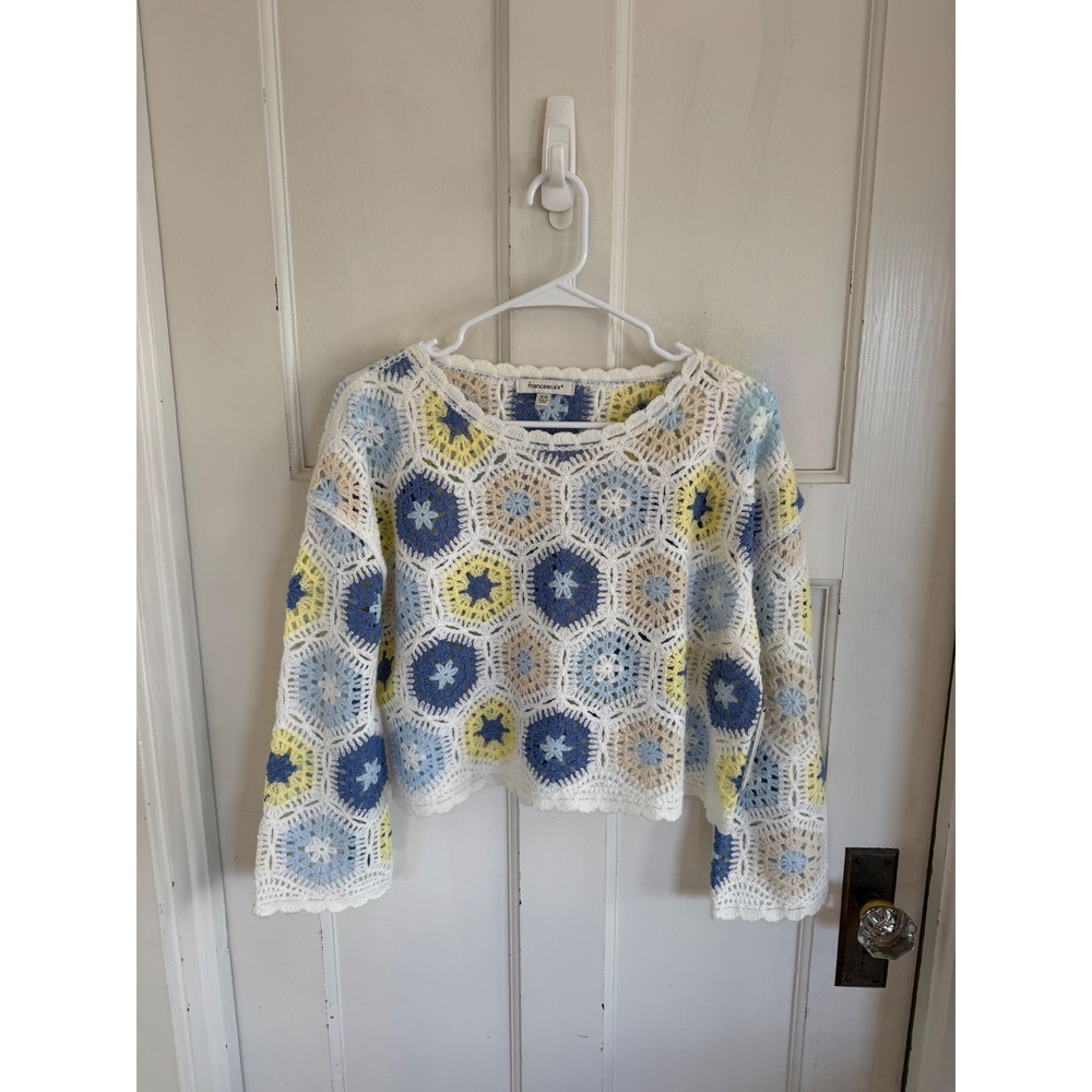 NWT Francesca's white granny square crochet‎ sweater size xs